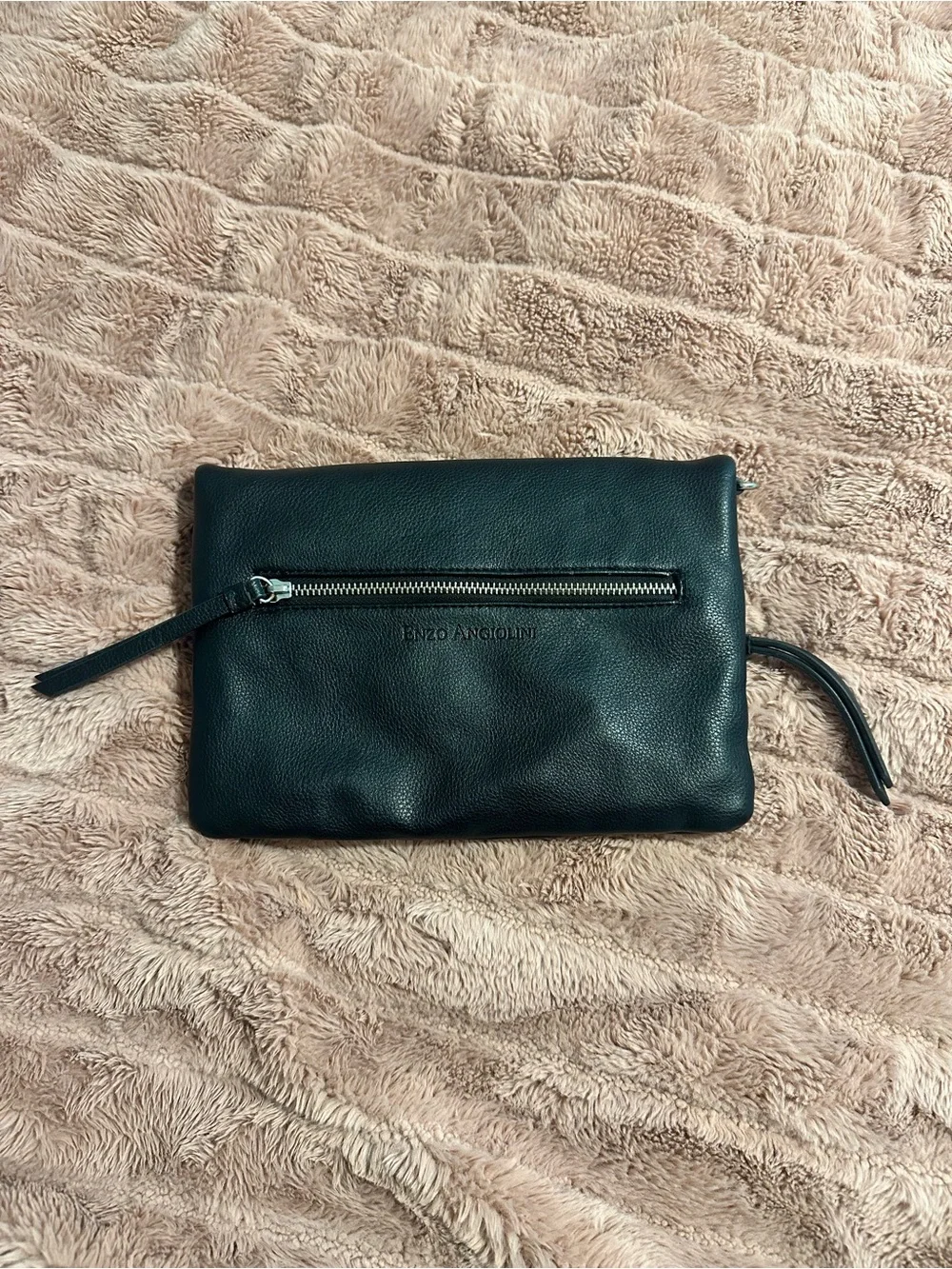 Enzo Angiolini Black Faux Leather Studded Fold-Over Clutch
